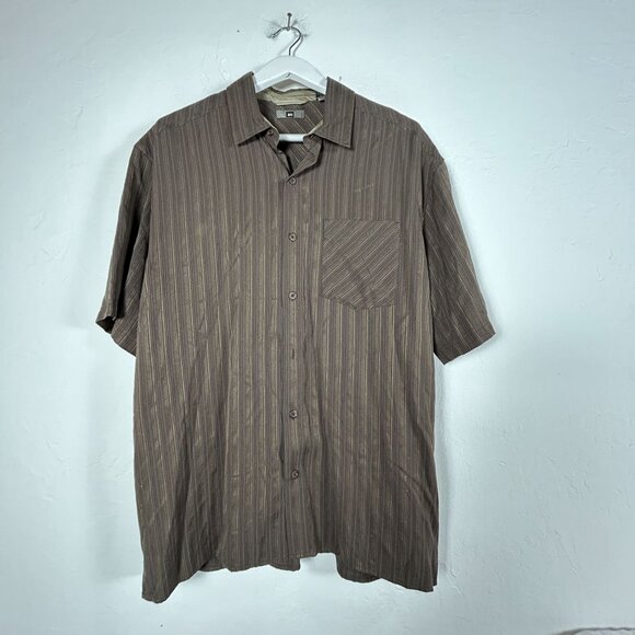 REI Mens Two Rock Striped Short Sleeve Shirt Large Brown Travel Lightweight New - Picture 1 of 9